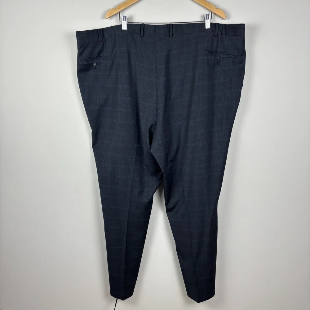 Jack Victor Suit Jacket Mens 56L Pants 52x31 Gray Windowpane Wool Reflex Stretch